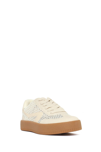 Kadın Bej Bağcıklı Kumaş Sneaker