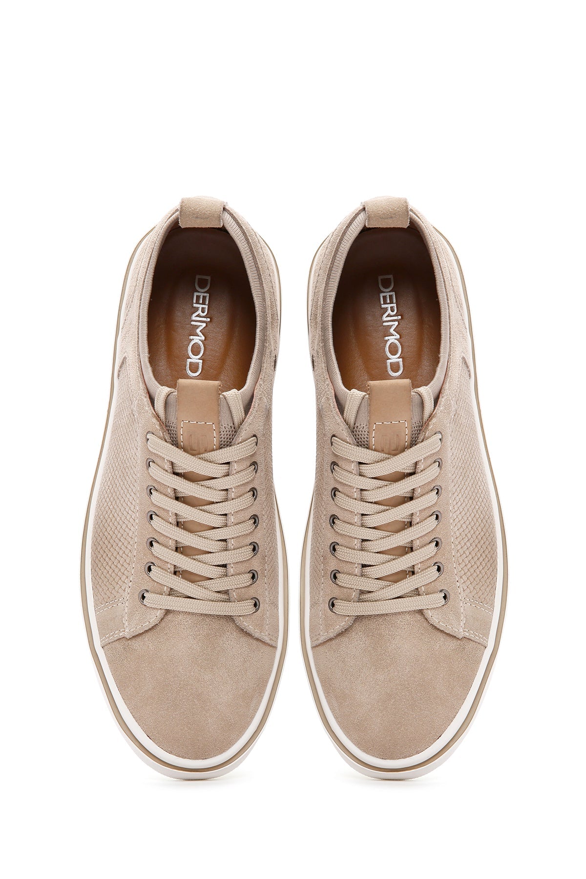 Erkek Bej Bağcıklı Süet Deri Sneaker
