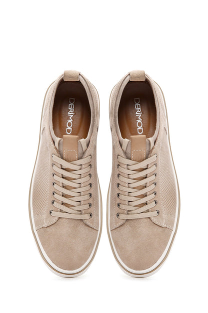 Erkek Bej Bağcıklı Süet Deri Sneaker