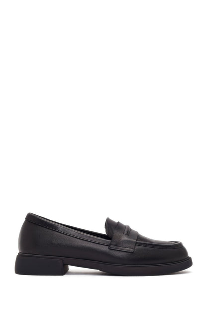 Kadın Siyah Deri Maskülen Loafer