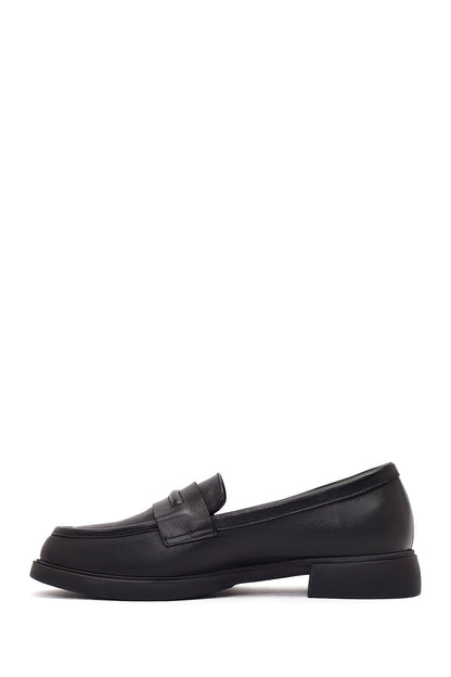 Kadın Siyah Deri Maskülen Loafer