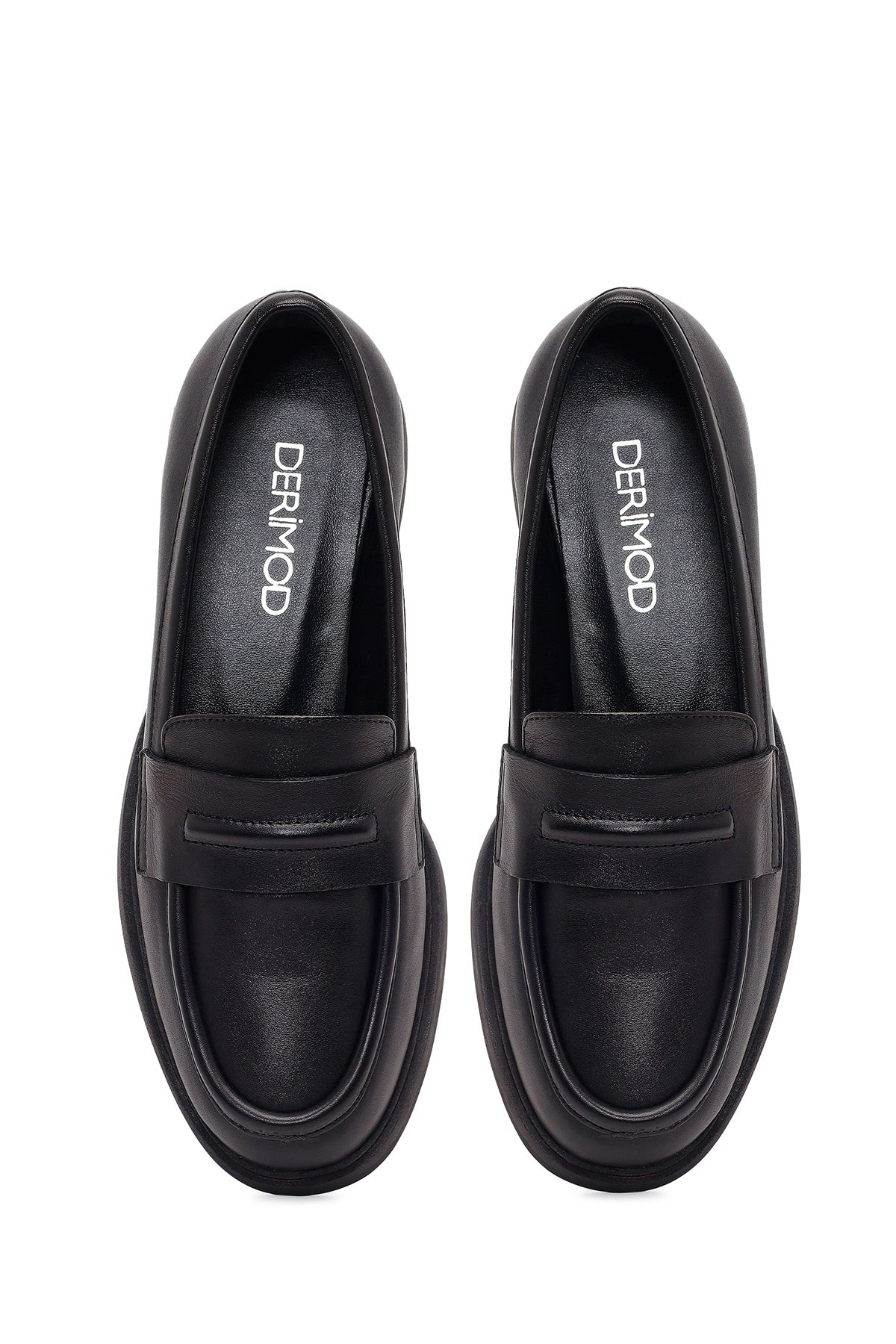 Kadın Siyah Deri Maskülen Loafer