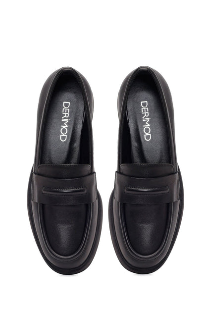 Kadın Siyah Deri Maskülen Loafer