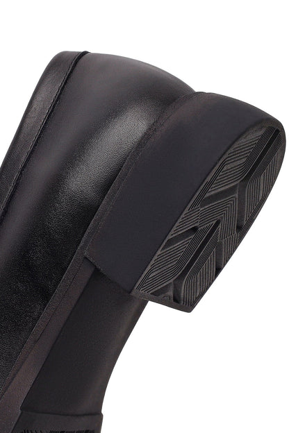 Kadın Siyah Deri Maskülen Loafer