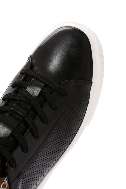 Erkek Siyah Bağcıklı Kalın Tabanlı Deri Sneaker