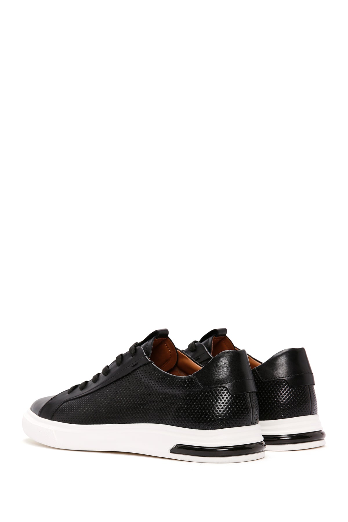 Erkek Siyah Bağcıklı Kalın Tabanlı Deri Sneaker