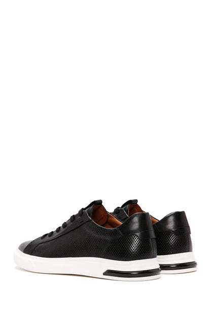 Erkek Siyah Bağcıklı Kalın Tabanlı Deri Sneaker