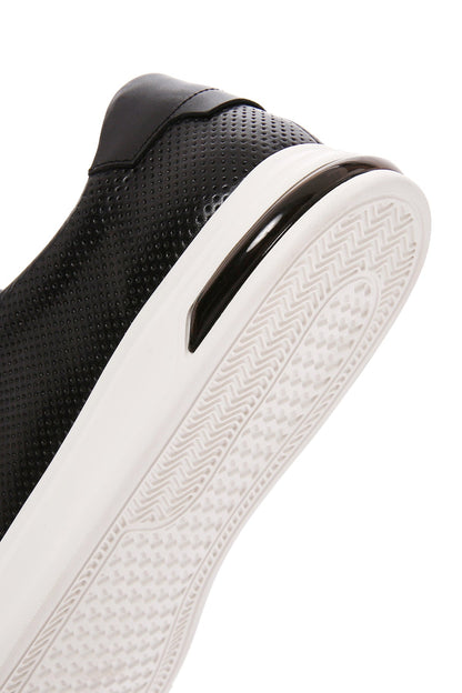 Erkek Siyah Bağcıklı Kalın Tabanlı Deri Sneaker