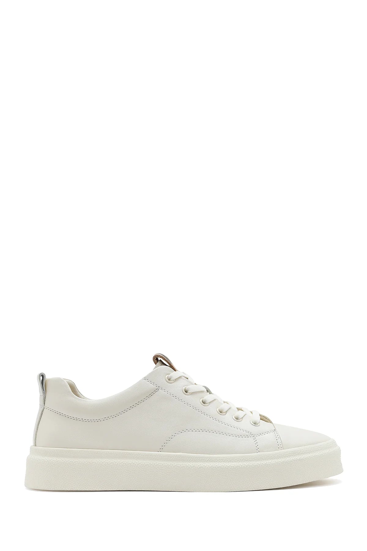 Erkek Beyaz Bağcıklı Kalın Tabanlı Deri Sneaker