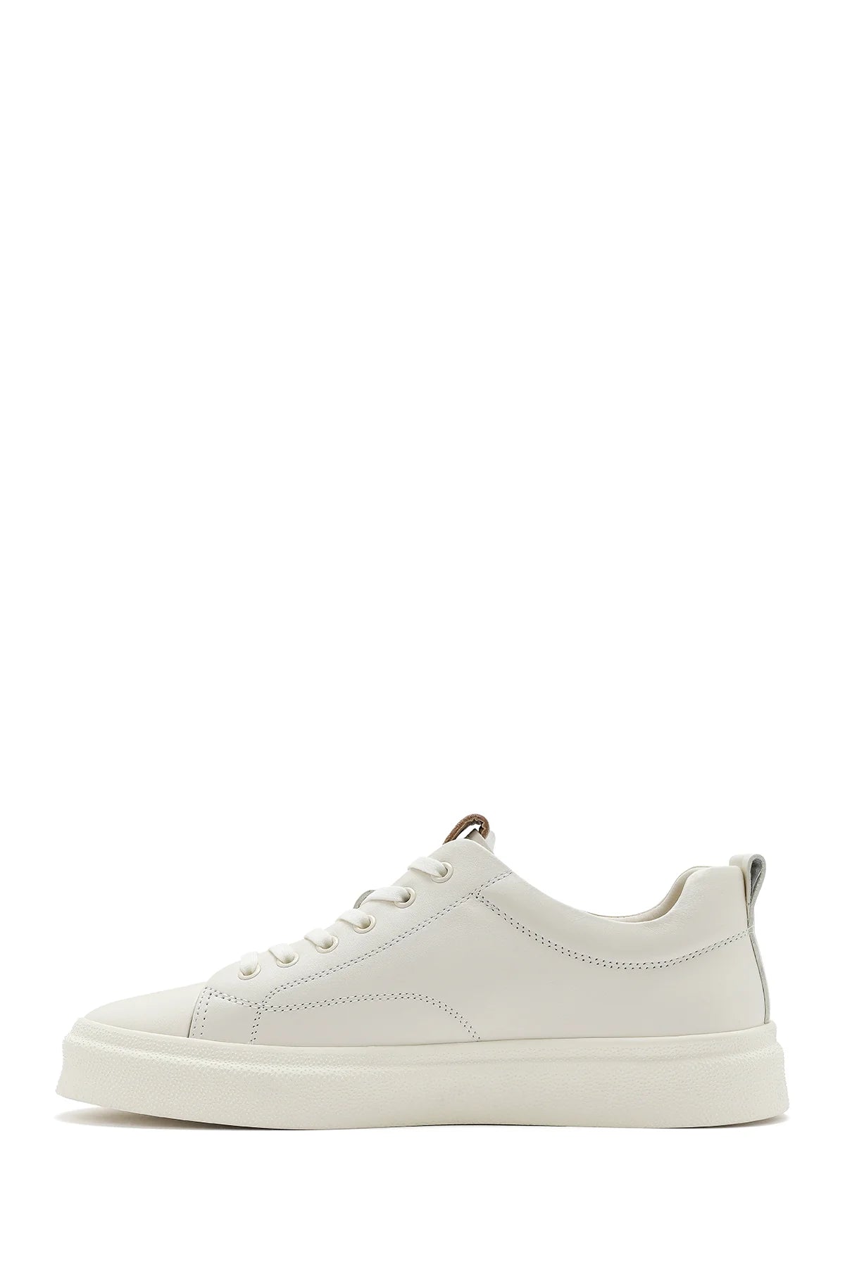 Erkek Beyaz Bağcıklı Kalın Tabanlı Deri Sneaker