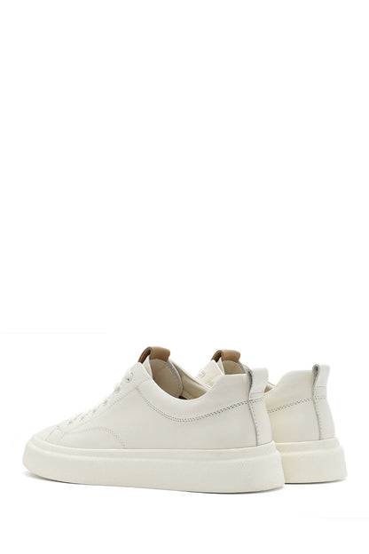 Erkek Beyaz Bağcıklı Kalın Tabanlı Deri Sneaker
