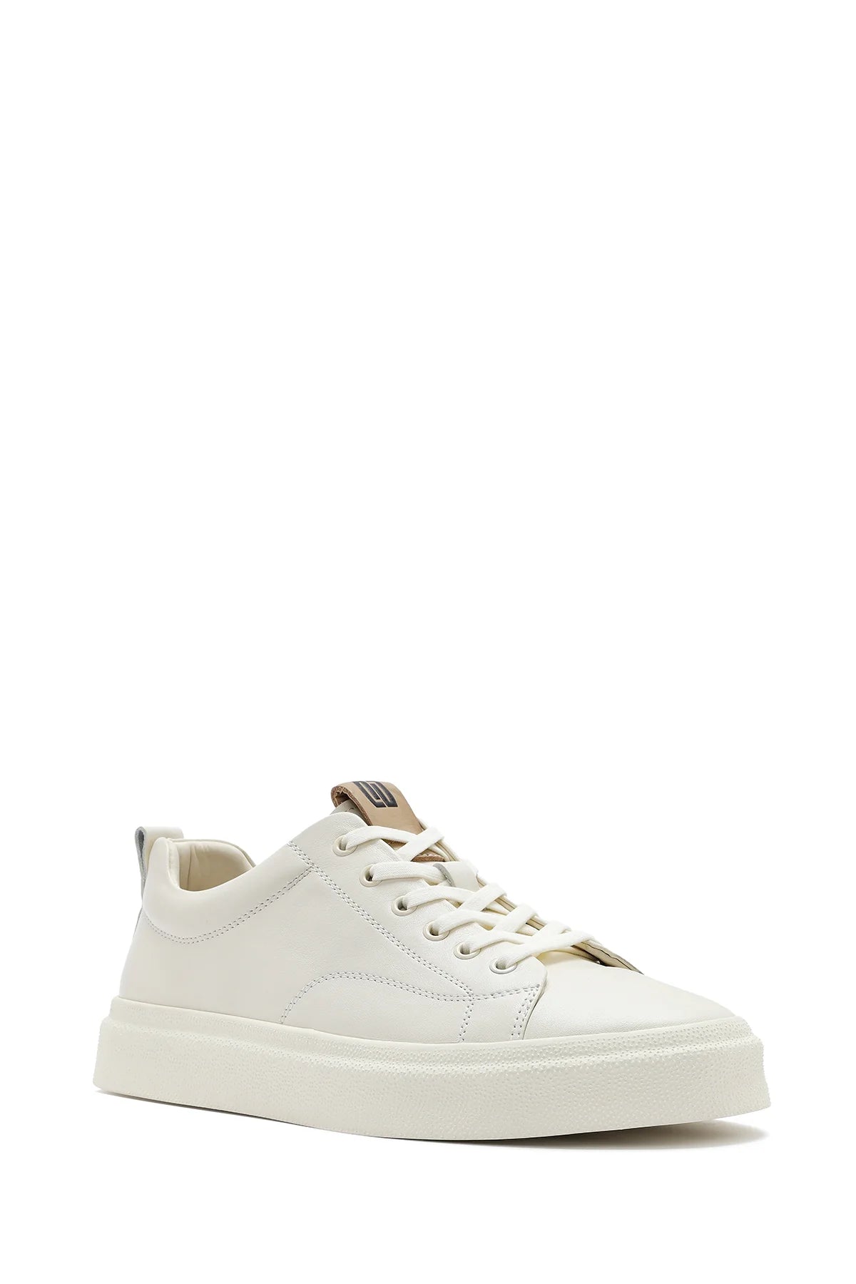 Erkek Beyaz Bağcıklı Kalın Tabanlı Deri Sneaker