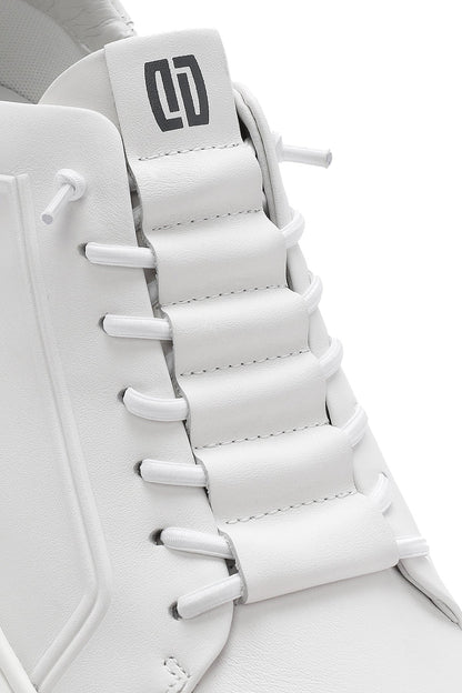 Erkek Beyaz Bağcıklı Deri Sneaker
