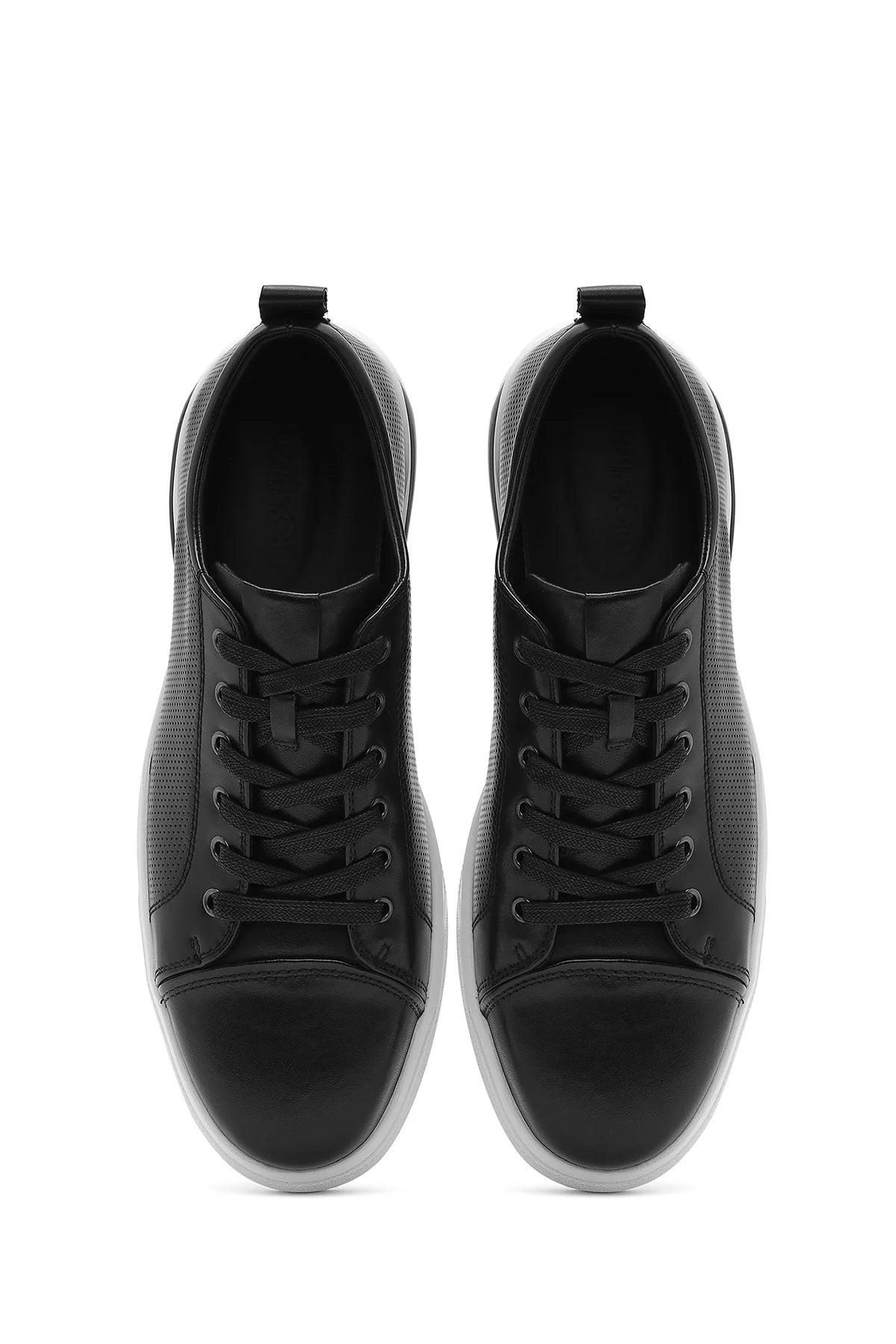 Erkek Siyah Bağcıklı Deri Sneaker