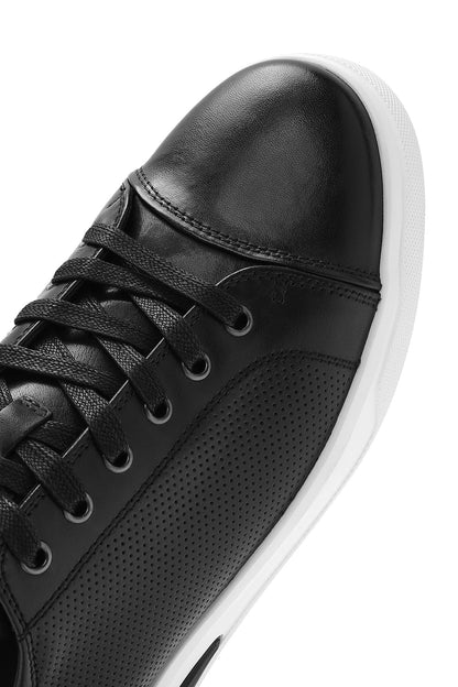 Erkek Siyah Bağcıklı Deri Sneaker