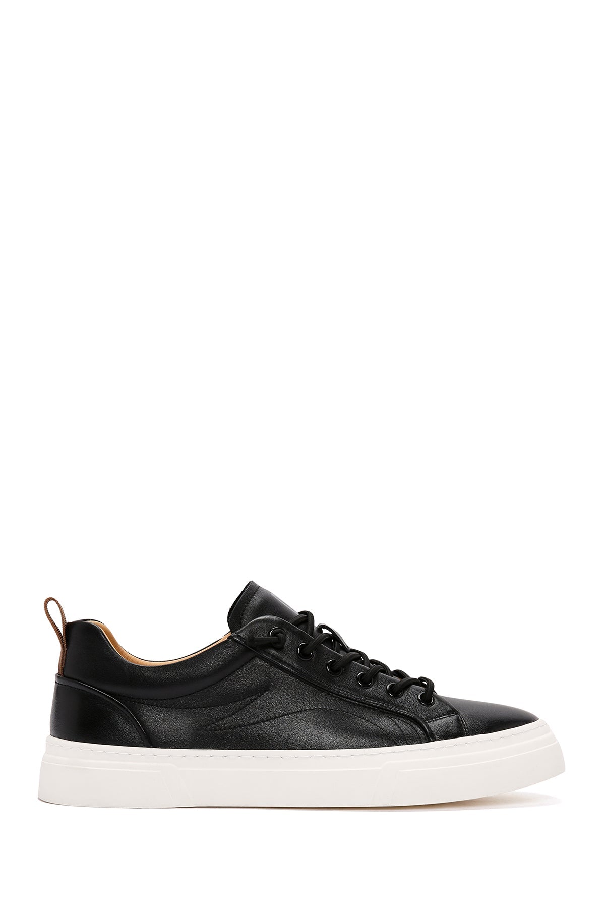Erkek Siyah Bağcıklı Kalın Tabanlı Deri Sneaker