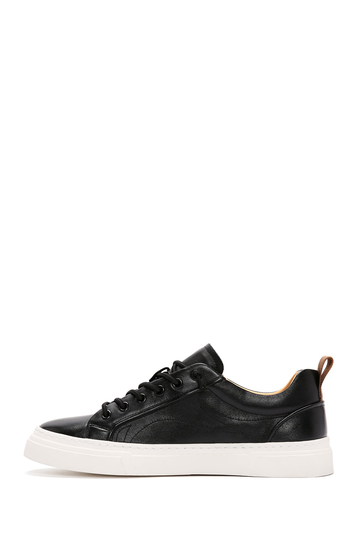 Erkek Siyah Bağcıklı Kalın Tabanlı Deri Sneaker