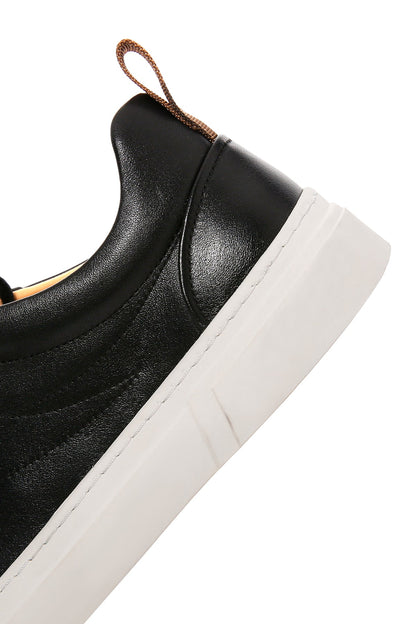 Erkek Siyah Bağcıklı Kalın Tabanlı Deri Sneaker