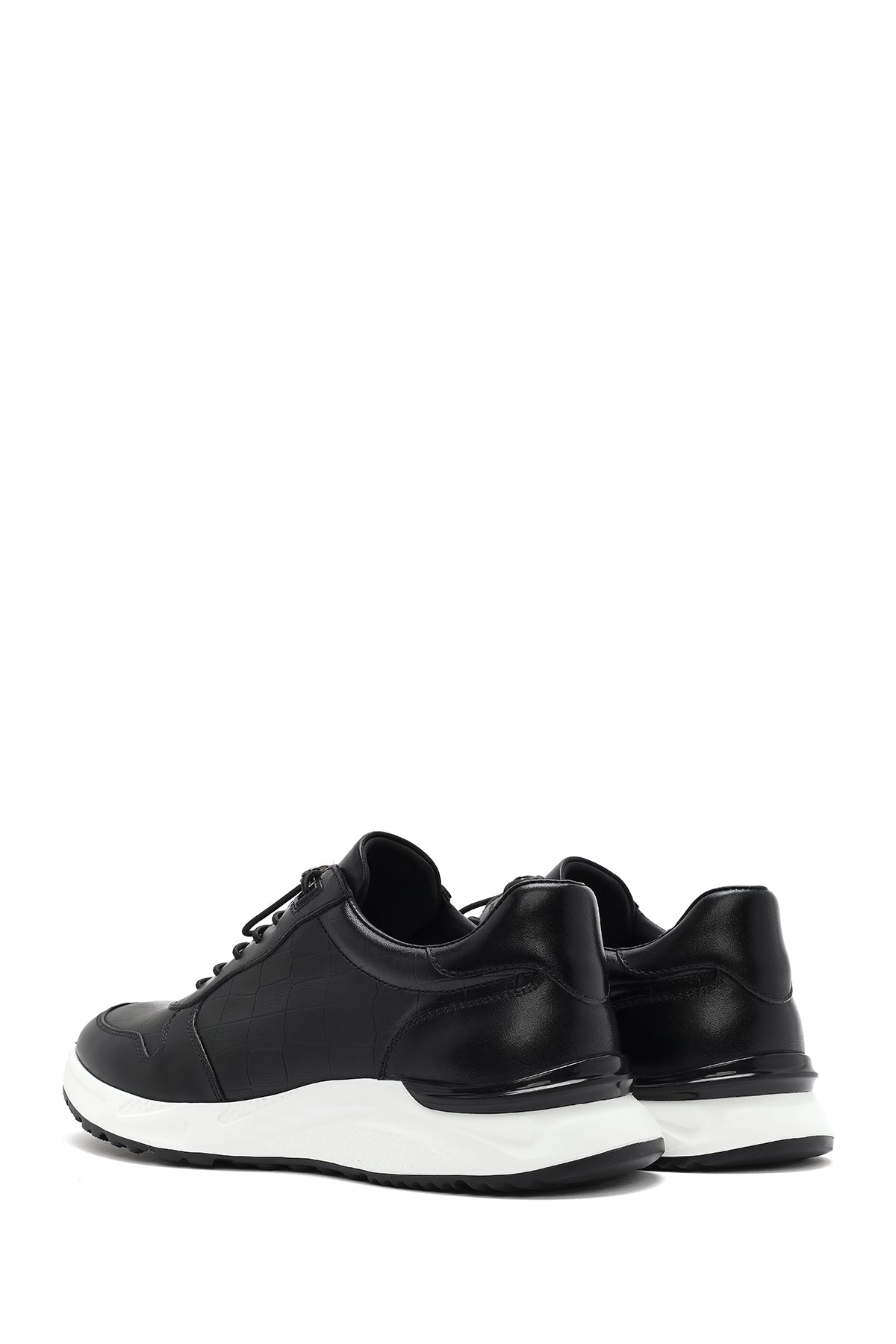Erkek Siyah Bağcıklı Deri Casual Sneaker