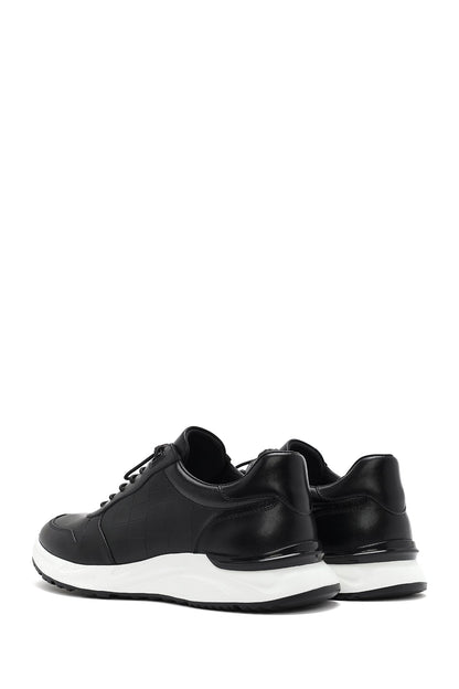 Erkek Siyah Bağcıklı Deri Casual Sneaker