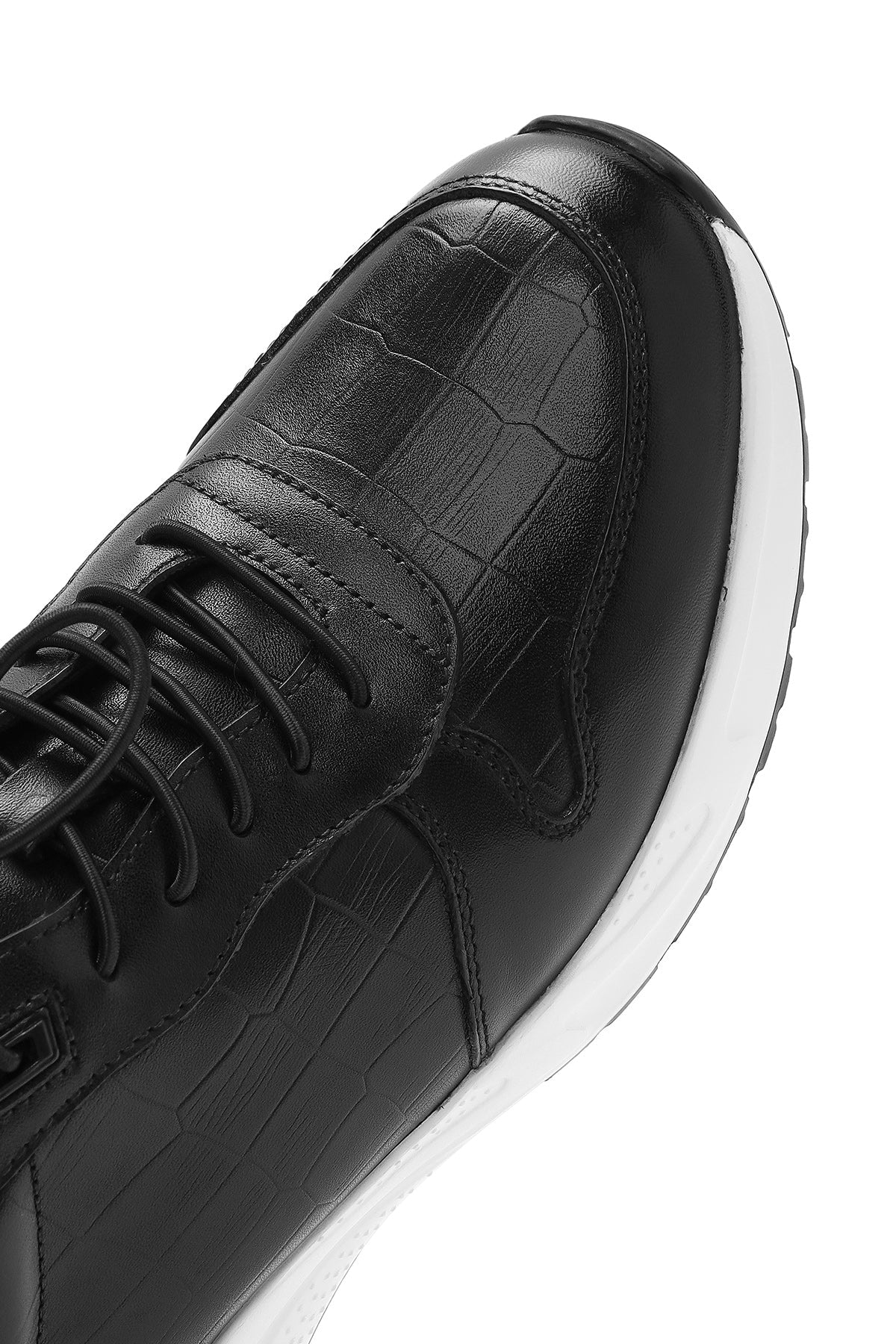 Erkek Siyah Bağcıklı Deri Casual Sneaker