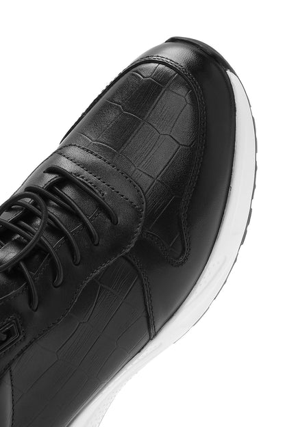 Erkek Siyah Bağcıklı Deri Casual Sneaker