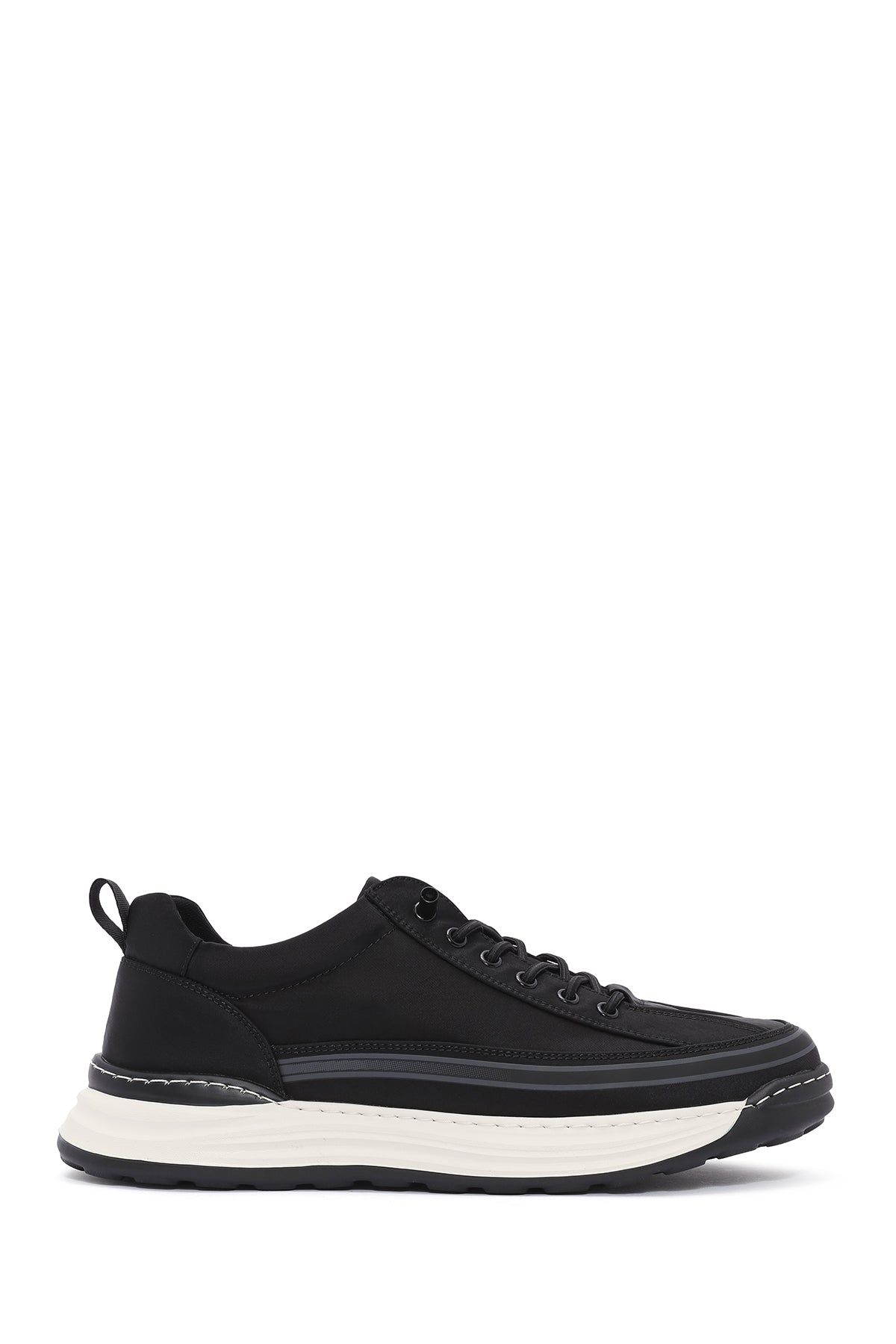 Erkek Siyah Bağcıklı Kalın Tabanlı Kumaş Sneaker