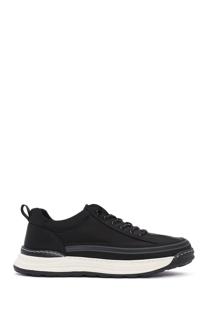 Erkek Siyah Bağcıklı Kalın Tabanlı Kumaş Sneaker
