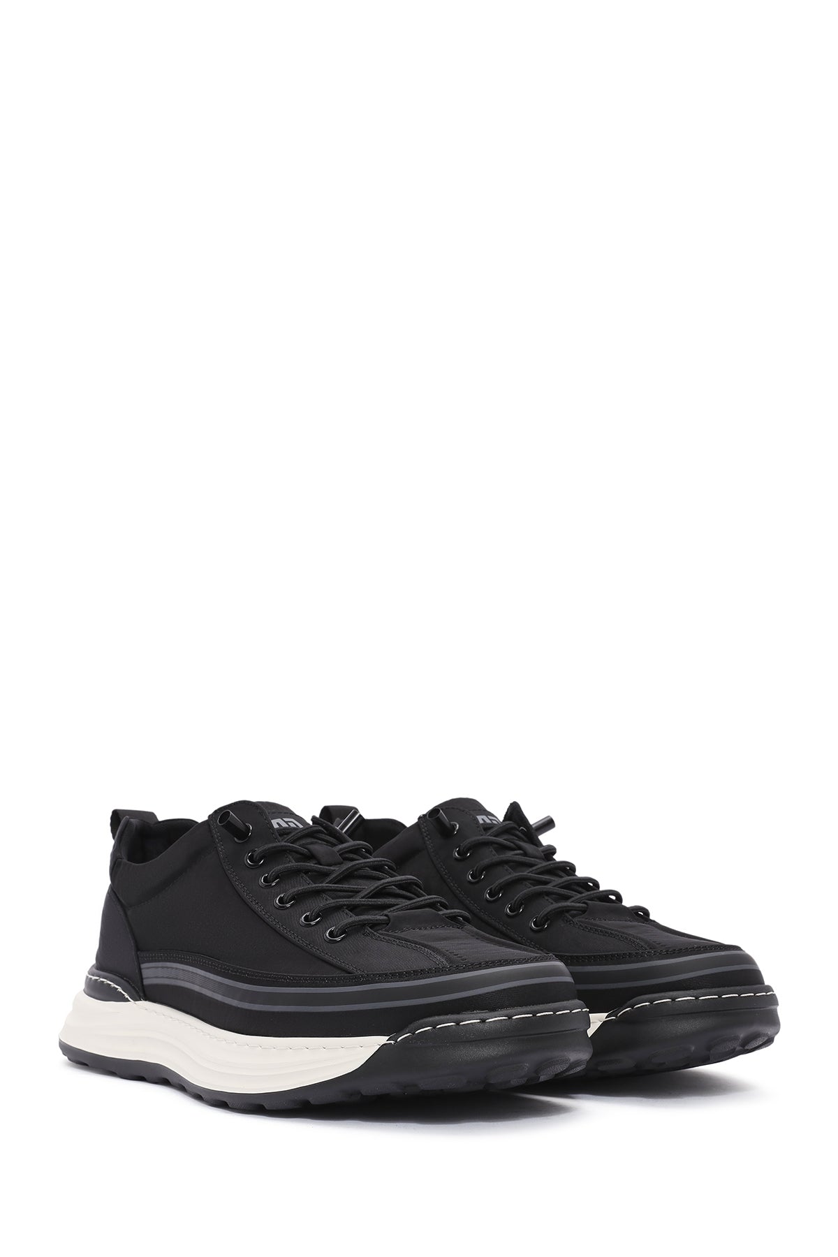 Erkek Siyah Bağcıklı Kalın Tabanlı Kumaş Sneaker
