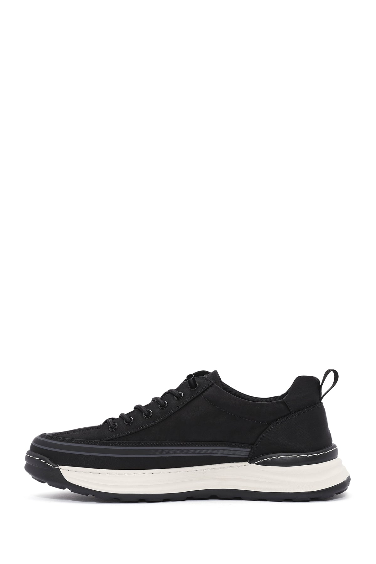 Erkek Siyah Bağcıklı Kalın Tabanlı Kumaş Sneaker