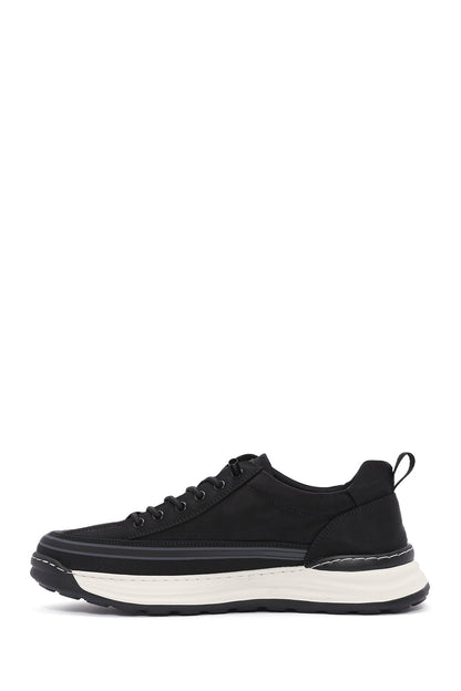 Erkek Siyah Bağcıklı Kalın Tabanlı Kumaş Sneaker