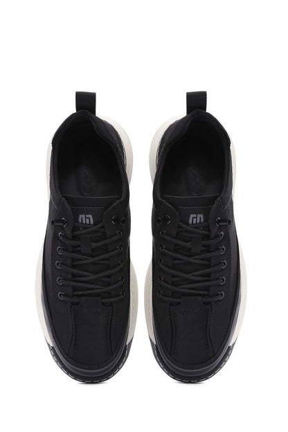 Erkek Siyah Bağcıklı Kalın Tabanlı Kumaş Sneaker