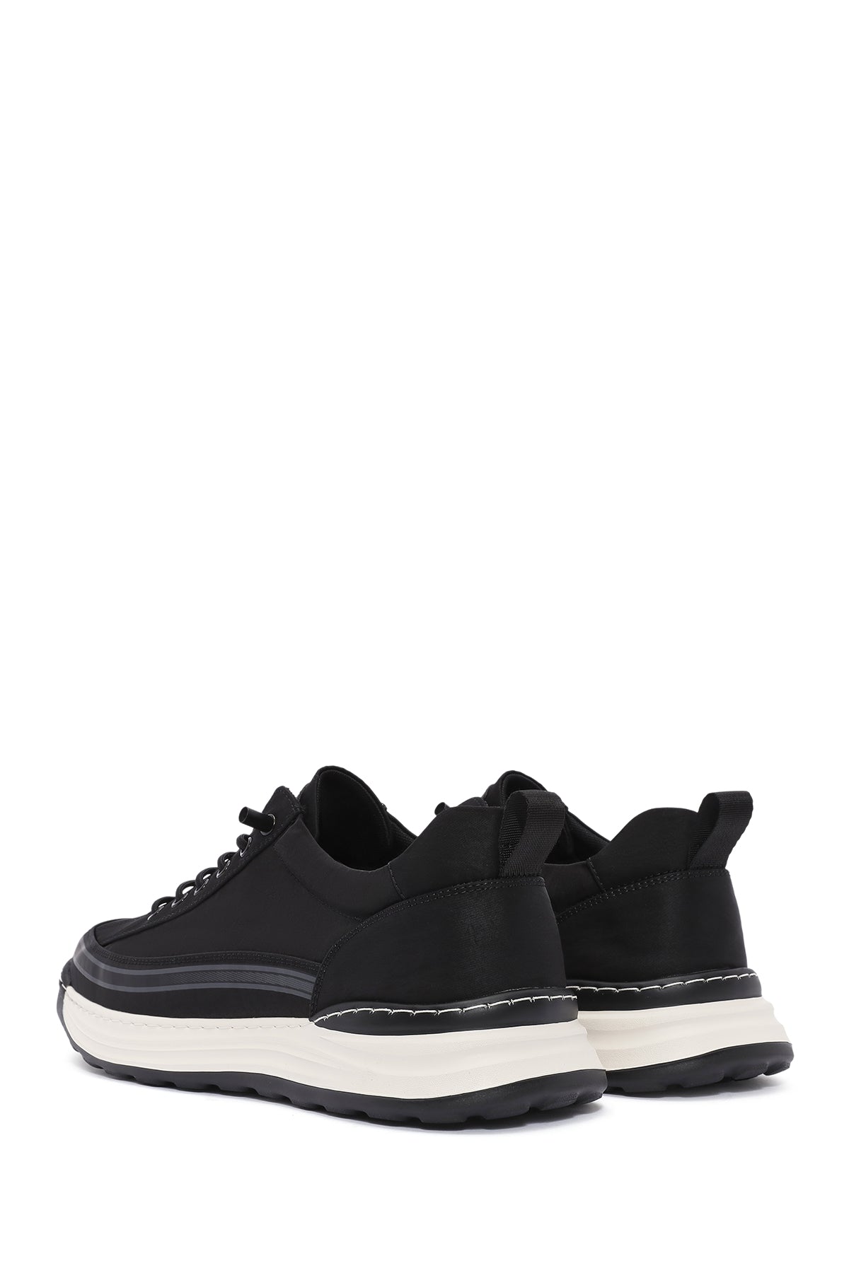 Erkek Siyah Bağcıklı Kalın Tabanlı Kumaş Sneaker