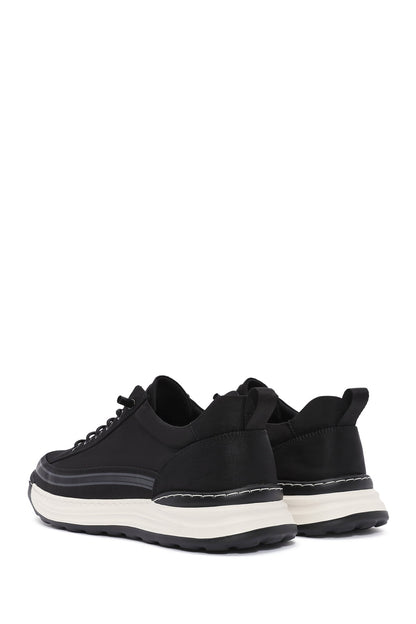 Erkek Siyah Bağcıklı Kalın Tabanlı Kumaş Sneaker
