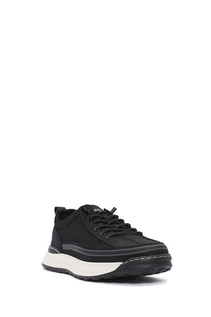 Erkek Siyah Bağcıklı Kalın Tabanlı Kumaş Sneaker