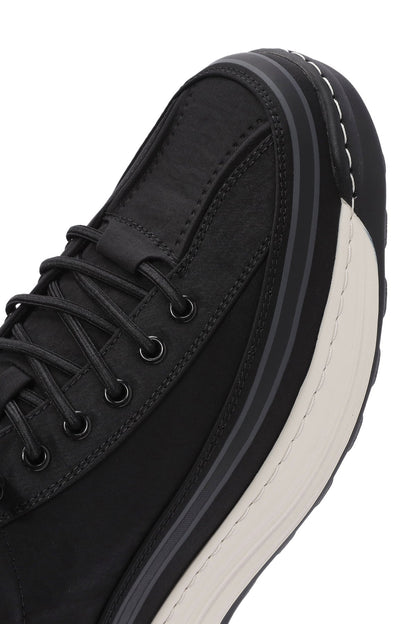 Erkek Siyah Bağcıklı Kalın Tabanlı Kumaş Sneaker
