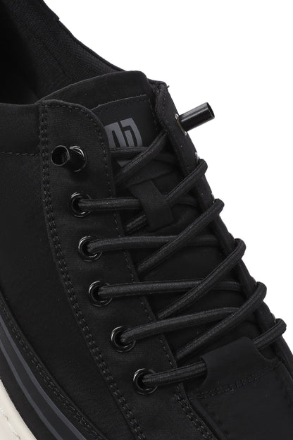 Erkek Siyah Bağcıklı Kalın Tabanlı Kumaş Sneaker