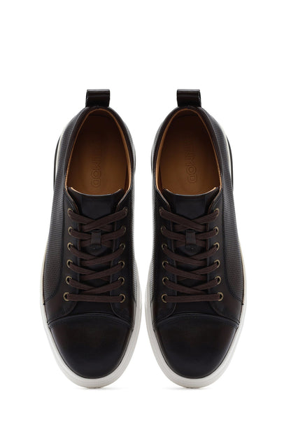 Erkek Kahverengi Bağcıklı Deri Sneaker