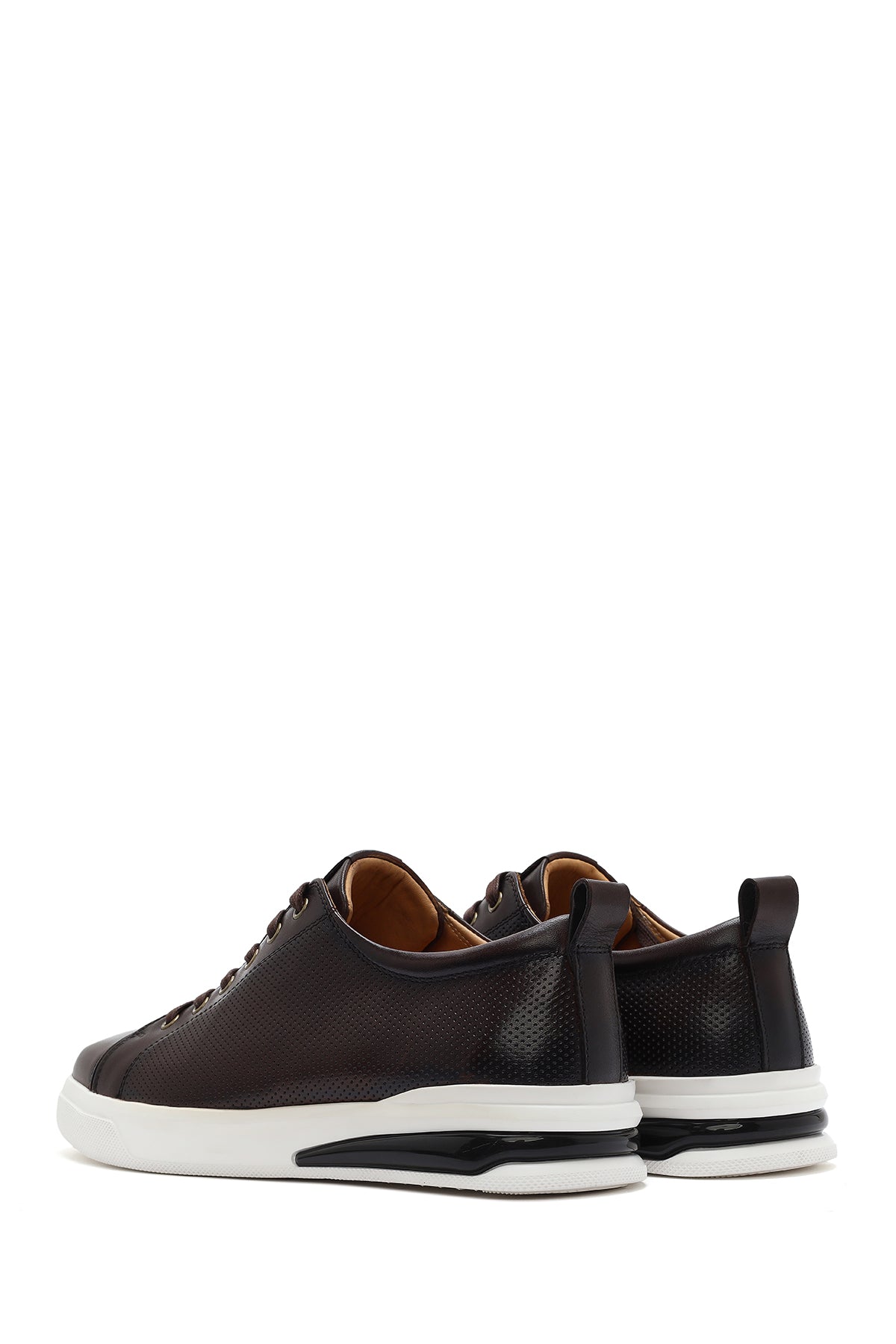 Erkek Kahverengi Bağcıklı Deri Sneaker