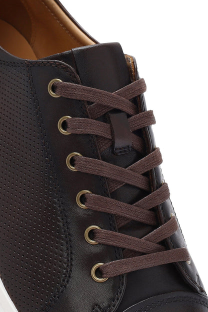 Erkek Kahverengi Bağcıklı Deri Sneaker