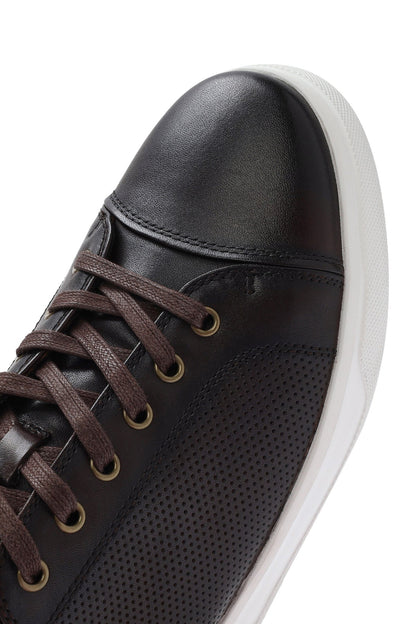 Erkek Kahverengi Bağcıklı Deri Sneaker