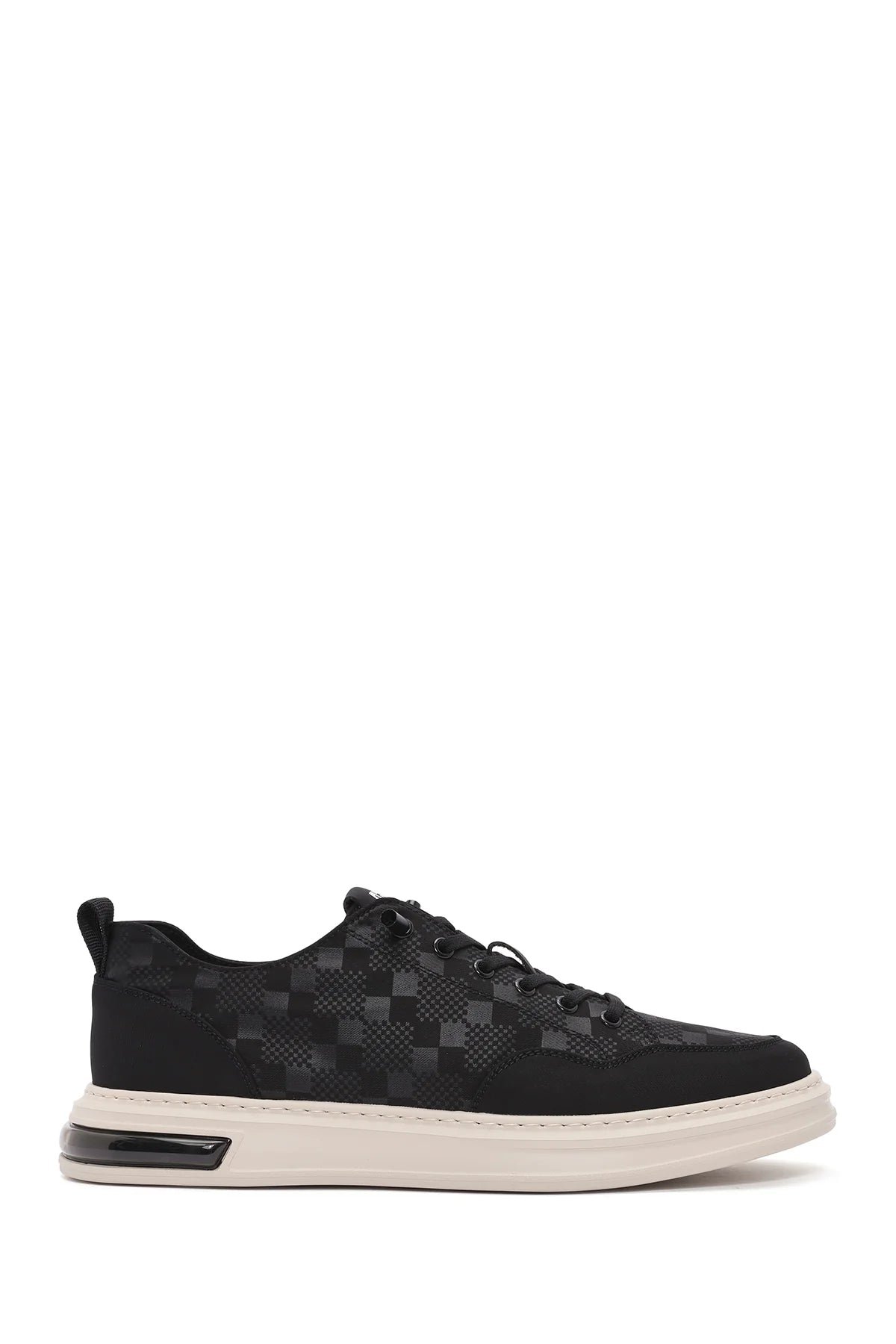 Erkek Siyah Bağcıklı Kalın Tabanlı Desenli Kumaş Sneaker