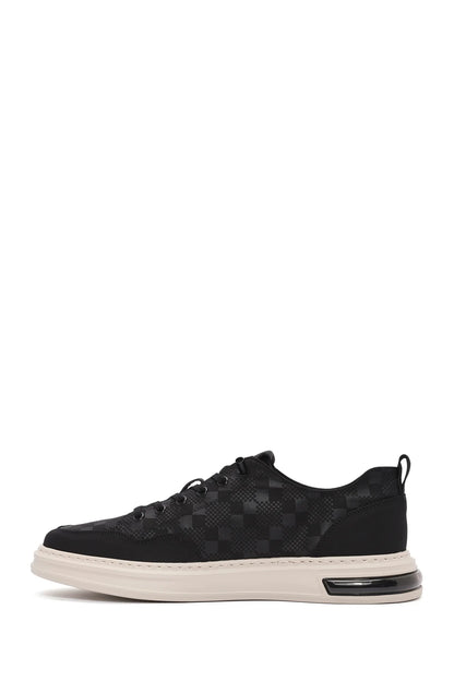 Erkek Siyah Bağcıklı Kalın Tabanlı Desenli Kumaş Sneaker