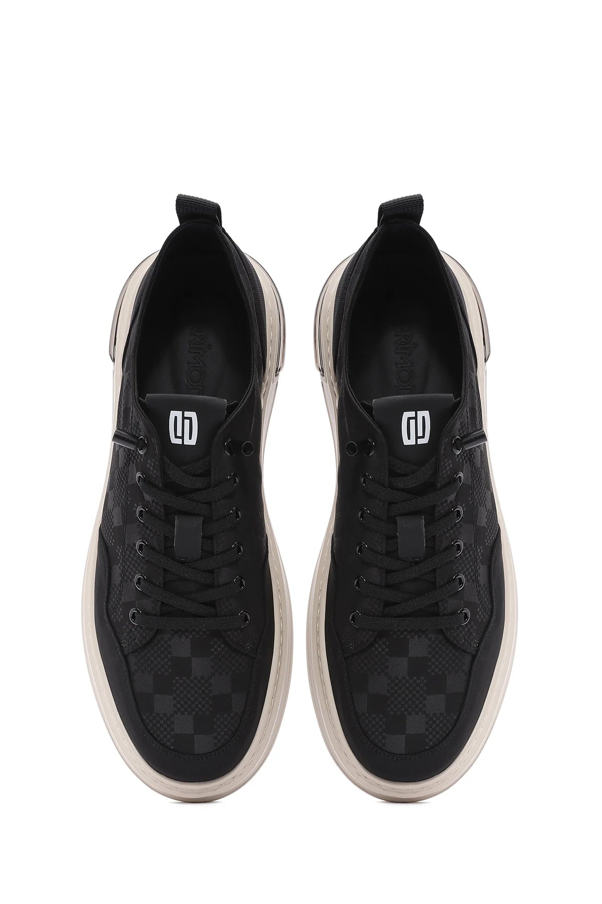 Erkek Siyah Bağcıklı Kalın Tabanlı Desenli Kumaş Sneaker