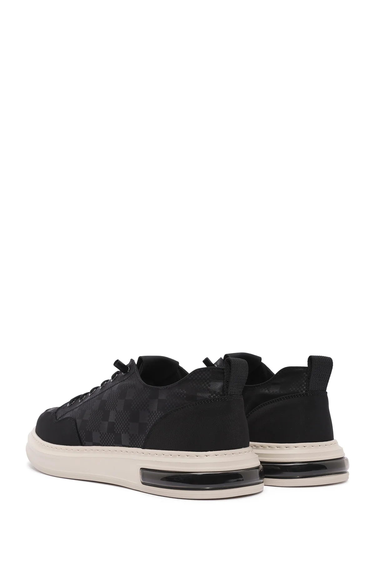 Erkek Siyah Bağcıklı Kalın Tabanlı Desenli Kumaş Sneaker