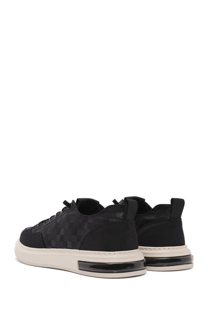 Erkek Siyah Bağcıklı Kalın Tabanlı Desenli Kumaş Sneaker