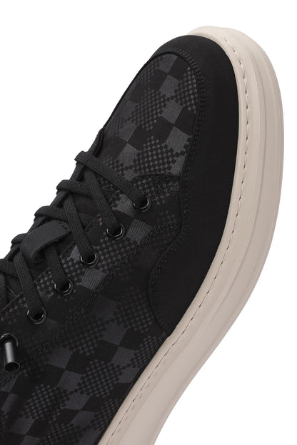 Erkek Siyah Bağcıklı Kalın Tabanlı Desenli Kumaş Sneaker