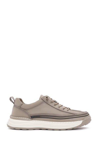 Erkek Bej Bağcıklı Kalın Tabanlı Kumaş Sneaker