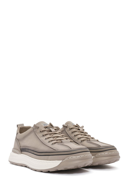 Erkek Bej Bağcıklı Kalın Tabanlı Kumaş Sneaker