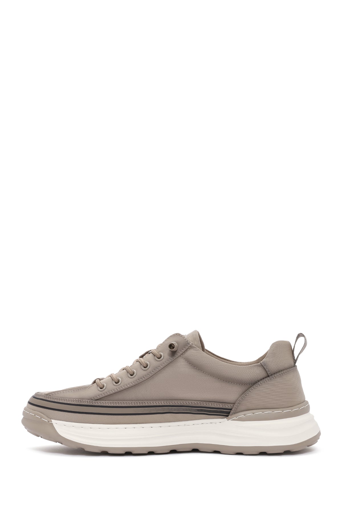 Erkek Bej Bağcıklı Kalın Tabanlı Kumaş Sneaker